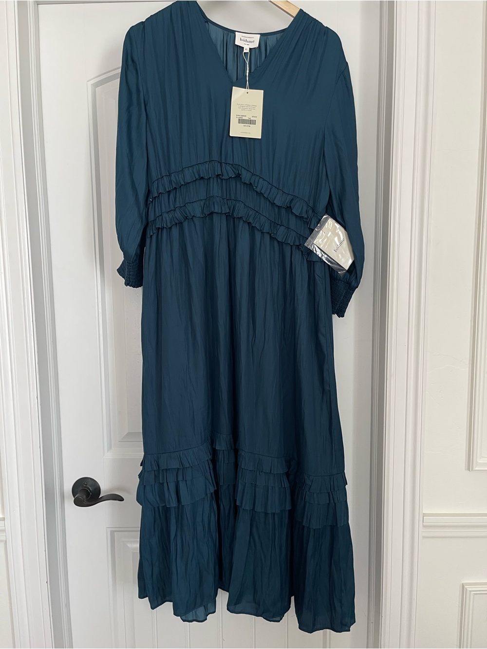 bohme Teal Blue Maxi Dress with Ruffle Tiers